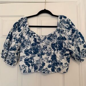 Floral Blue and White Women's Crop Top
